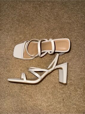 H&M White Strappy Block Heel Sandals